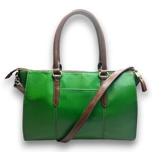 Tignanello Green Pebbled Leather Satchel Shoulder Bag Brown Trim Top Zip Purse